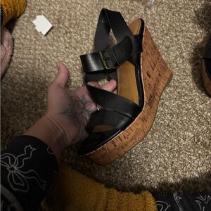 American Eagle Outfitters Black Cork Wedges